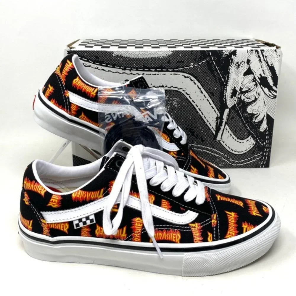 VANS x Thrasher Old Skool Skate Low Top Black Canvas Men’s Sneakers VN0005W0BML - Picture 3 of 10